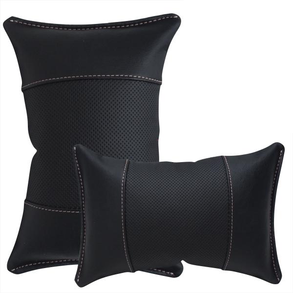 2 Stück Auto Nackenkissen Nackenpolster Leder Elegance Design Schwarz mit Farbauswahl